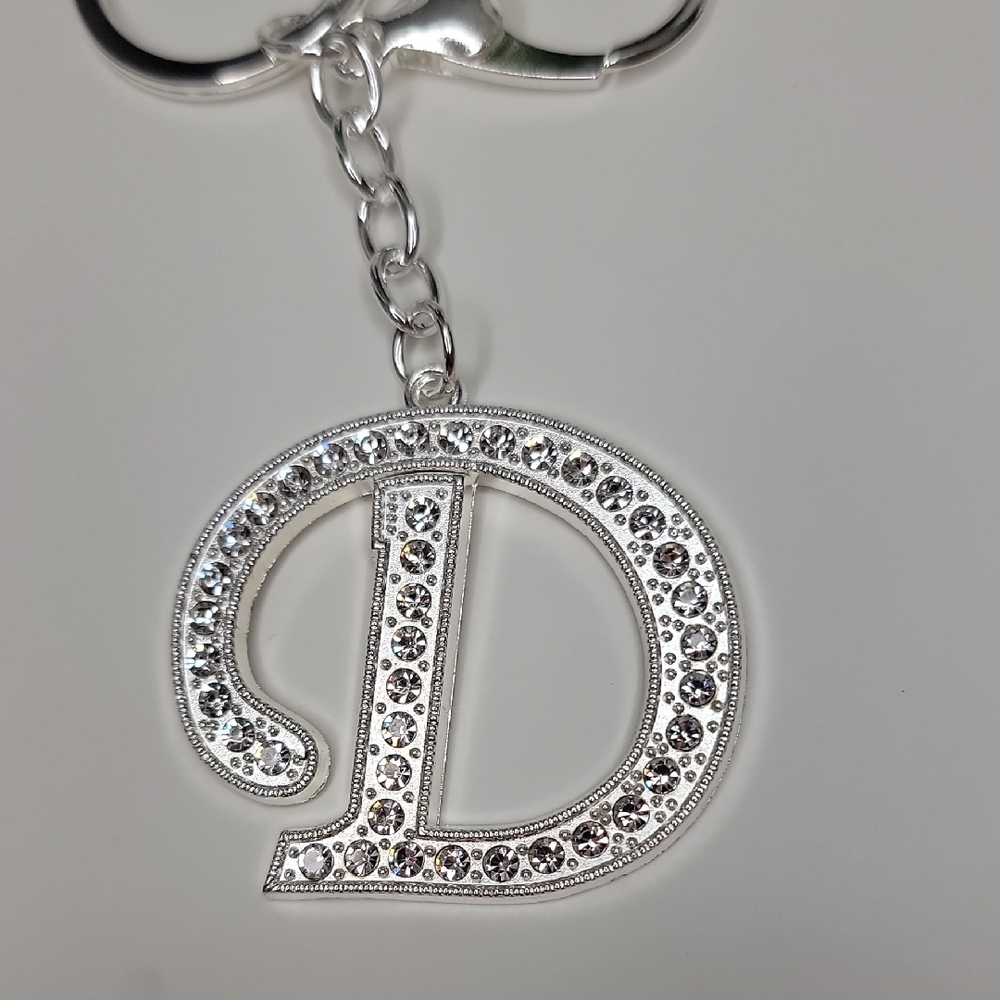 Letter D Initial D Alphabet D Rhinestone Silver Key Chain Bag Charm - Picture 2 of 5